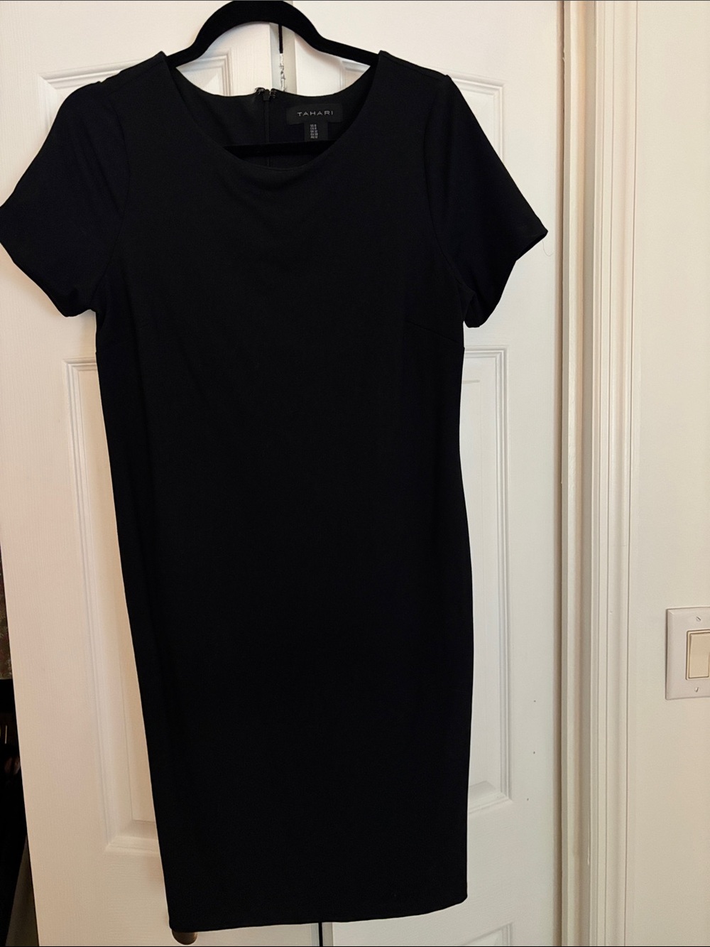 Tahari Black Short-Sleeve Sheath Midi Dress